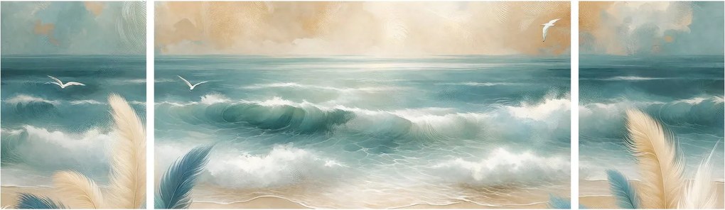 Obraz – Malowana plaża w delikatnych kolorach (170x50 cm)