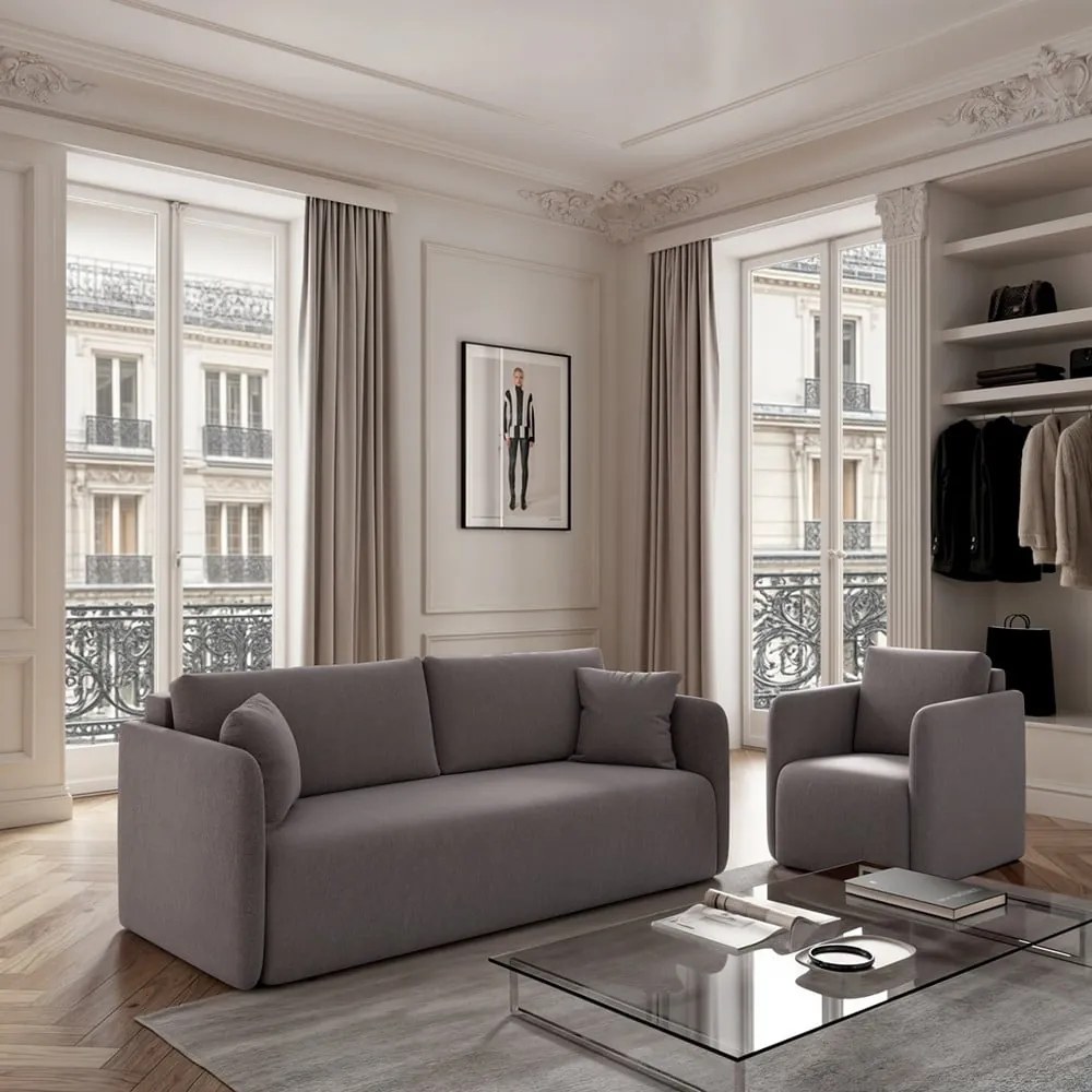 Szara aksamitna rozkładana sofa 220 cm Chaum – Rodier