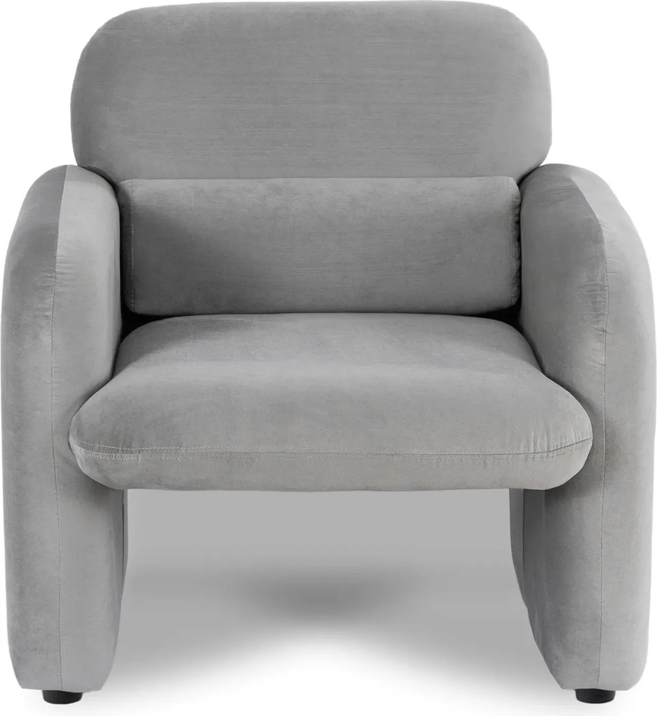 Szary welurowy fotel nowoczesny z podłokietnikami E2-D20