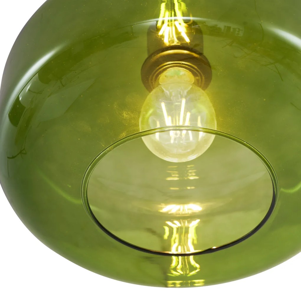 Retrowana lampa wisząca czarna ze szklanym zielonym kloszem - Bizle Retro Oswietlenie wewnetrzne