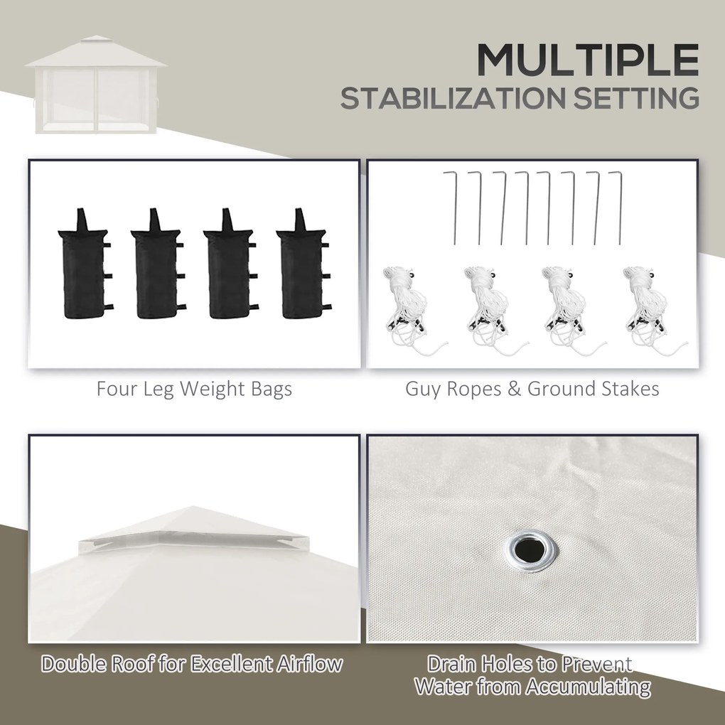 Outsunny Pawilon Składany 4x4m Kremowy z 4 Ścianami Siatkowymi Regulowana Wysokość Dach Wentylacyjny Torba na Akcesoria | Aosom PL