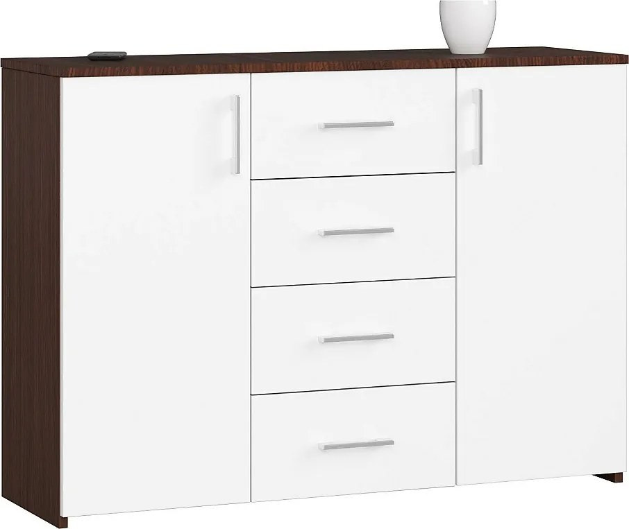 Komoda AKORD K45 Wenge 110 cm 2 drzwi 4 szuflady kolor Biały mat 4 półki 110x35x80 cm