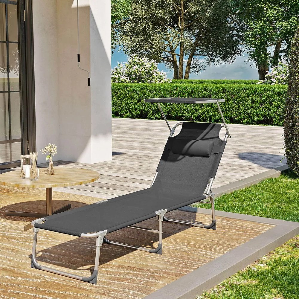 Leżak ogrodowy LAGUNA z regulowanym daszkiem, 193x53x29cm, ciemnoszary SongmicsHome