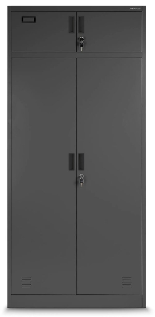 Wielokomorowa szafa socjalna z miejscem na ubrania BORYS, 900 x 1850 x 500 mm, antracytowa