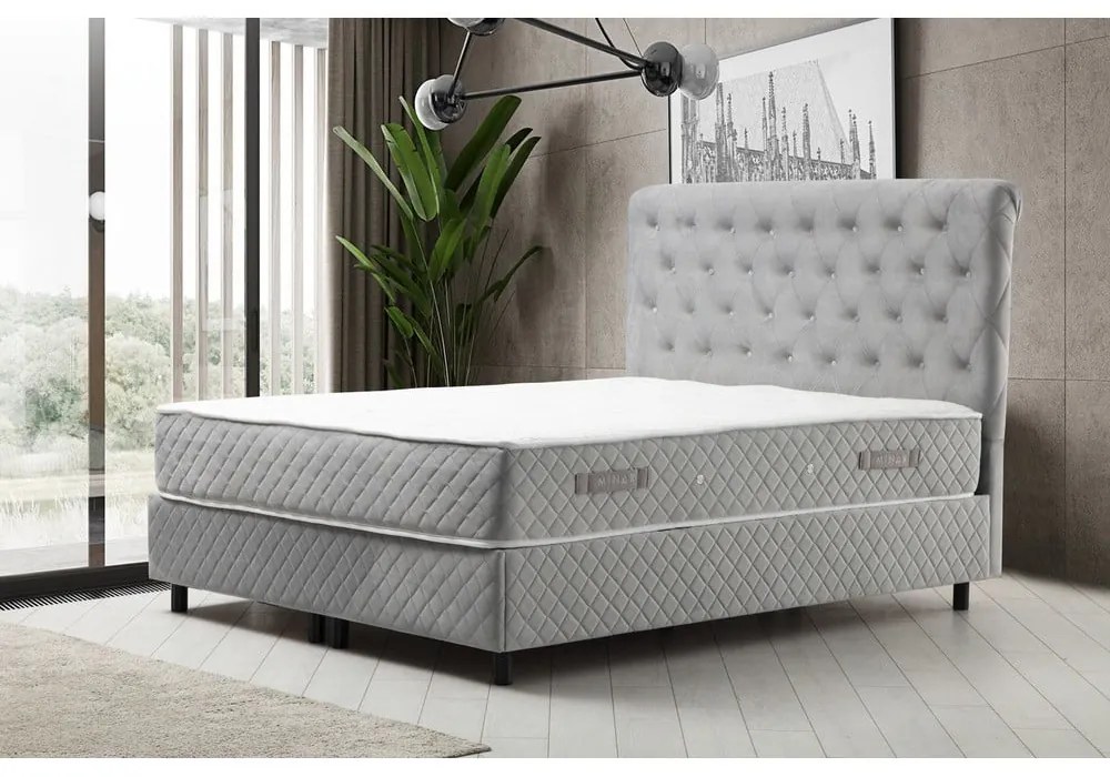 Jasnoszare łóżko boxspring ze schowkiem 160x200 cm Sonata – Kalune Design