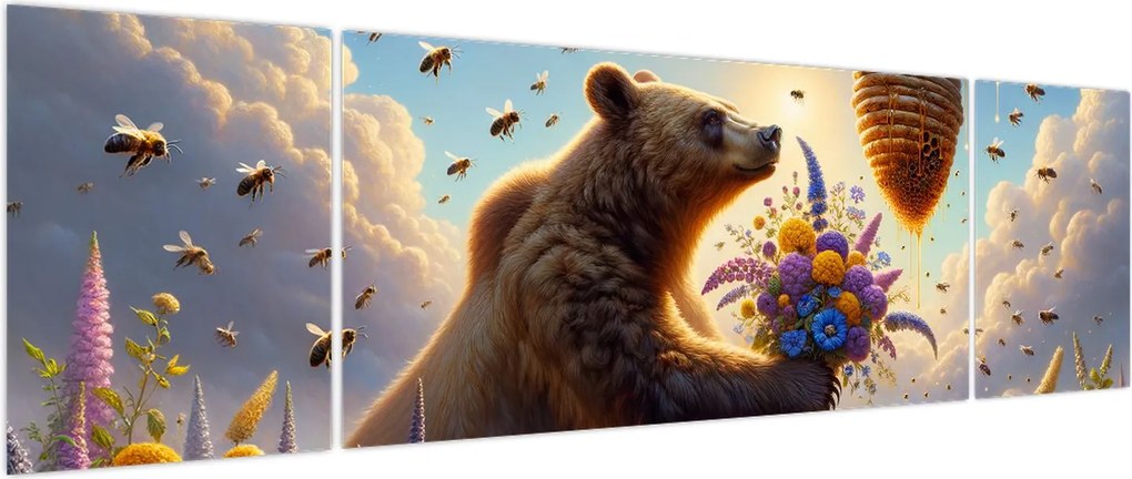 Obraz - Niedźwiedź i pszczoły (170x50 cm)