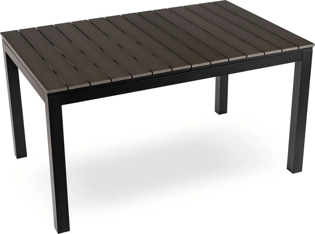 Zestaw Mebli Ogrodowych Stół ARGOS 140-180 cm Ciemnoszary Dąb/Czarny i 6x Fotel FRESNO Czarny Technorattan Nowoczesny