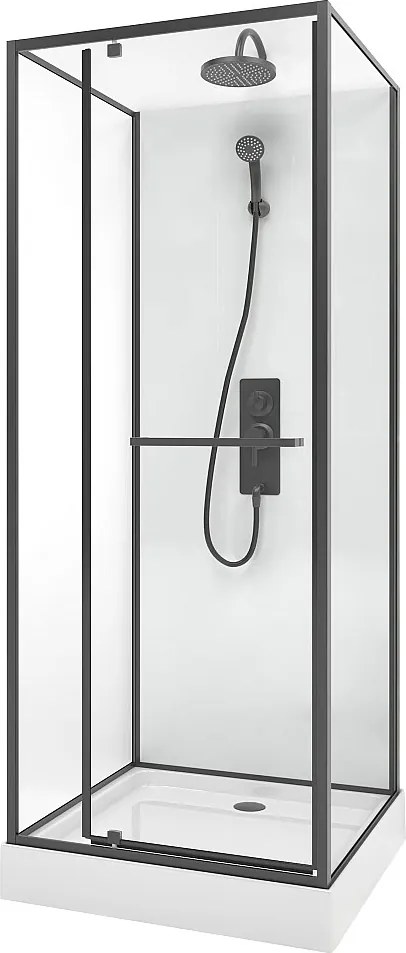 Kabina prysznicowa z dowolnie montowanymi drzwiami - Regulowana wysokość - Czarny mat - szer. 80 x gł. 80 x wys. 213/232 cm - SAVITO