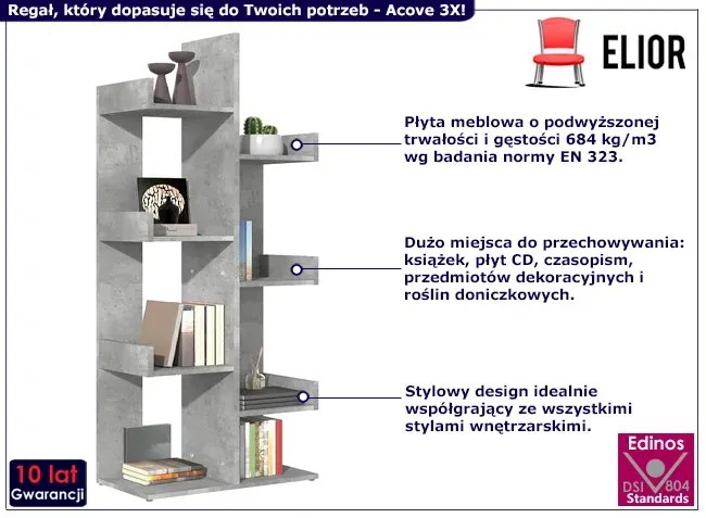 Nowoczesny regał z półkami beton - Acove 3X