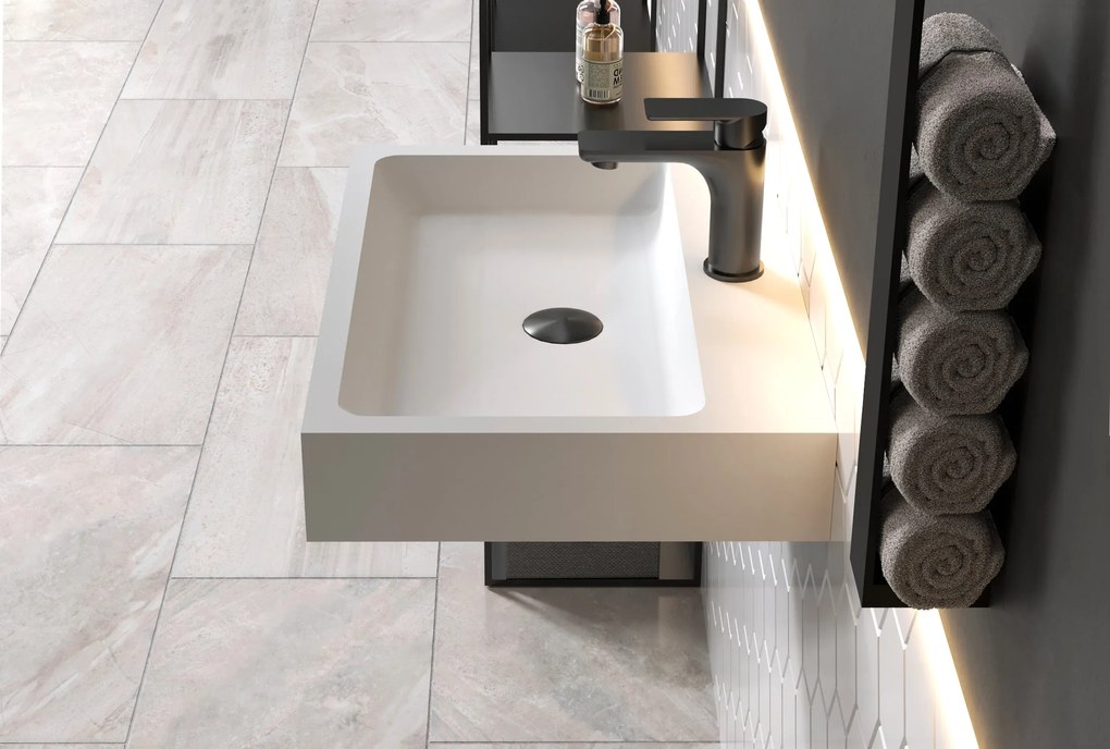 Umywalka ścienna PB2142 z odlewu mineralnegoBiały mat - 60 x 42 x 10 cm