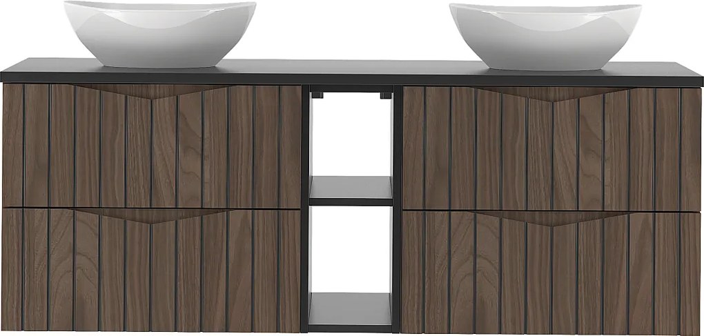 Zestaw Łazienkowy 140cm Szafka z Blatem Regał Umywalka Ryflowane Fronty Dąb Orzech Stella