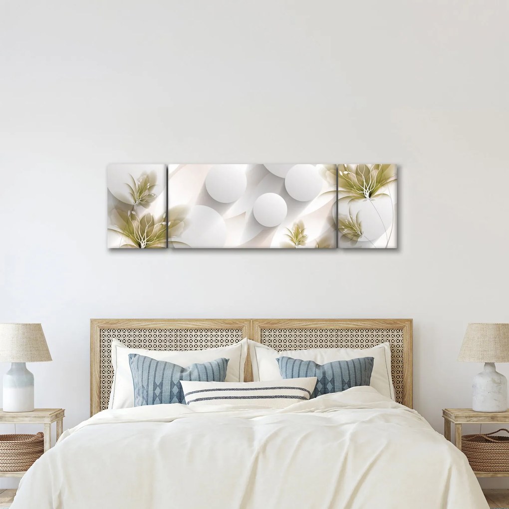 Obraz - 3D koła z kwiatami (170x50 cm)
