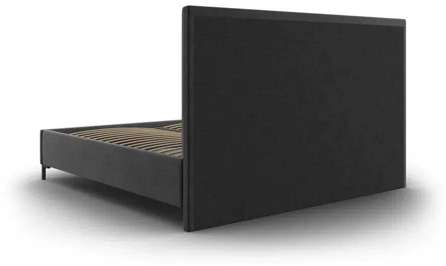 Ciemnoszare tapicerowane łóżko dwuosobowe ze schowkiem i stelażem 200x200 cm Casey – Mazzini Beds