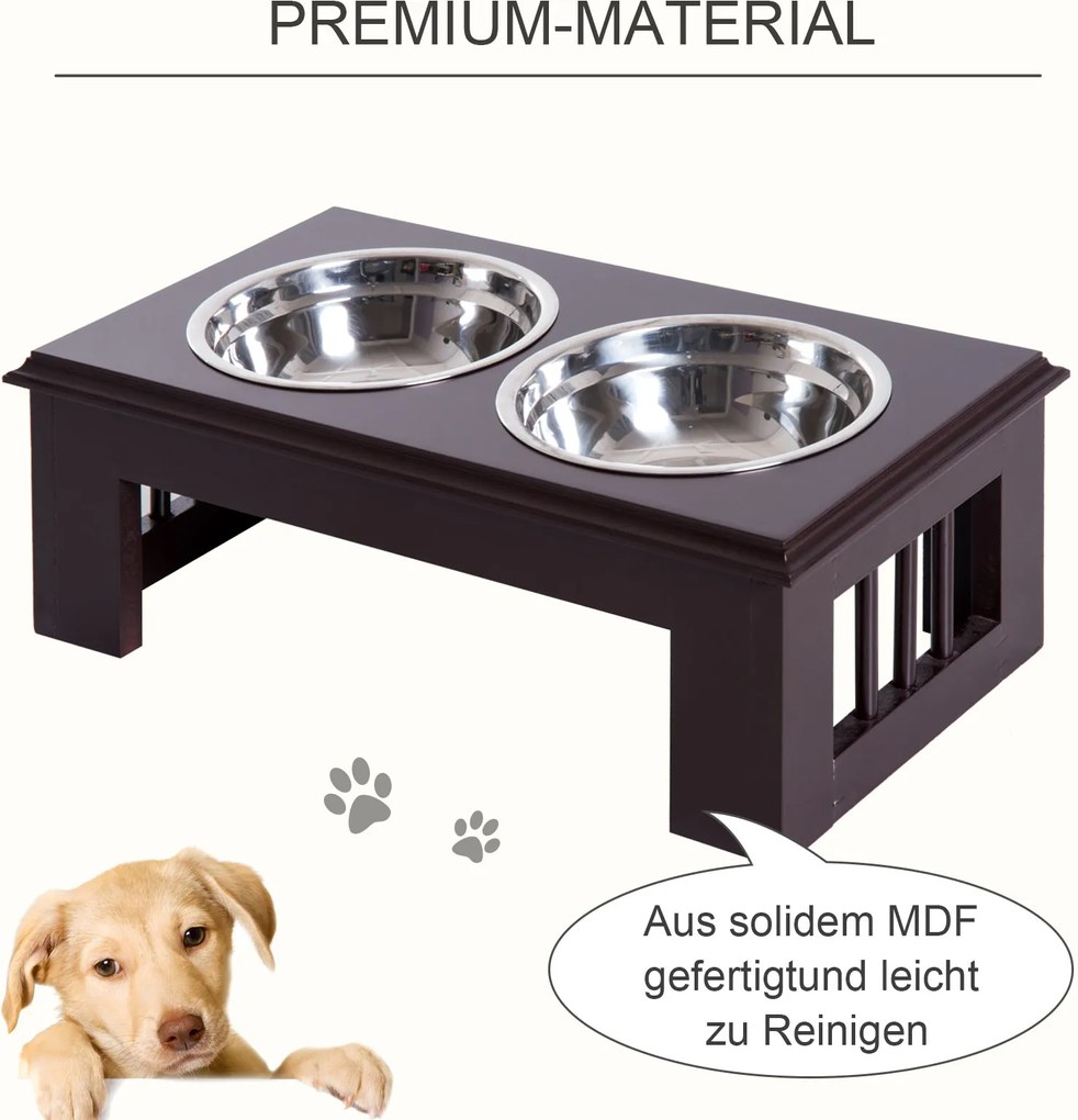 PawHut Miski Podwyższone dla Zwierząt 2 Miski Stal Szlachetna MDF Kawowy dla Psów i Kotów | Aosom PL
