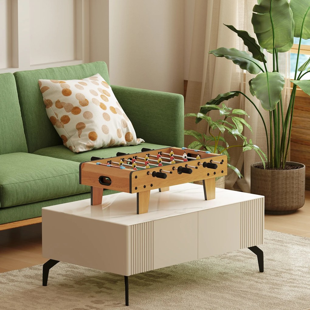 HOMCOM zestaw do piłkarzyków, stół kicker, kompaktowa drewniana konstrukcja, 2 piłki, liczniki punktów, brązowy