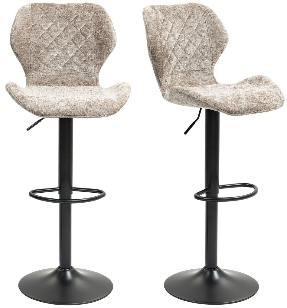 HOMCOM Stołki Barowe w Zestawie 2 szt., Regulowane Stołki Kuchenne z Oparciem, Gazowy Podnośnik, Podnóżek, Obrotowe, Brązowe