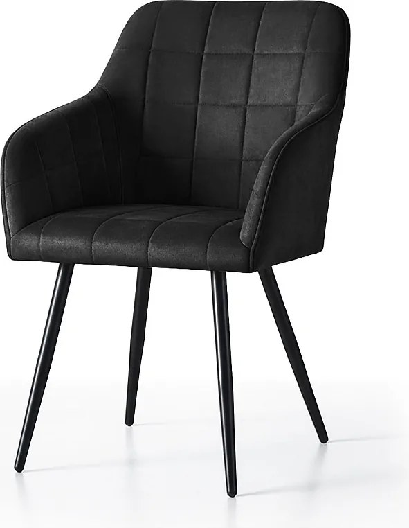 2x Krzesło tapicerowane z przeszyciami kwadratowymi Czarne LUXANO Czarne nogi