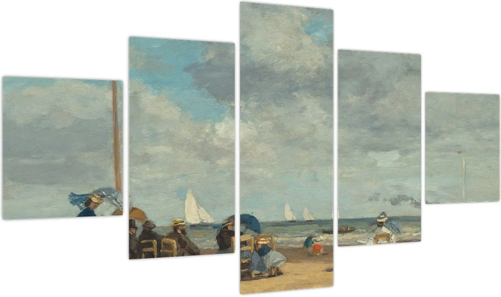Obraz - Eugène Boudin, Beach  at Trouville, reprodukcje (125x70 cm)