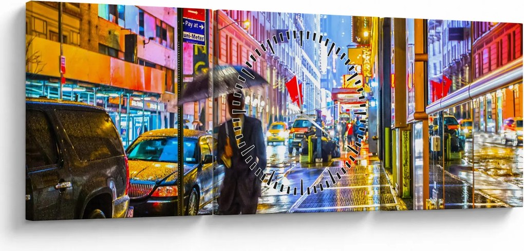 Obraz - Miasto w neonowym blasku (z zegarem) (90x30 cm)