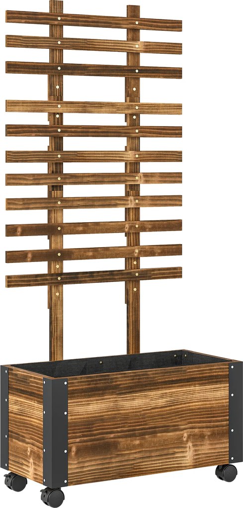 Outsunny Wysokie Łóżko z Podporą, na 4 Kółkach, Przetworzone Drewno Ciężkie, 65 cm x 31 cm x 147 cm, Czarny + Brązowy