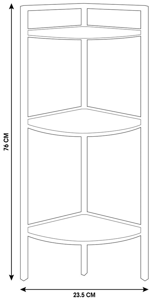 Regał narożny metalowy, 3 półki z MDF, 23,5 x 23,5 x 76 cm