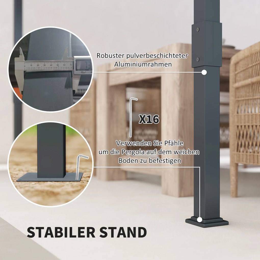 Outsunny Pergola ok. 3,5x3m Stabilna i Zimoodporna z Aluminiową Ramą i Regulowanym Zadaszeniem Szara