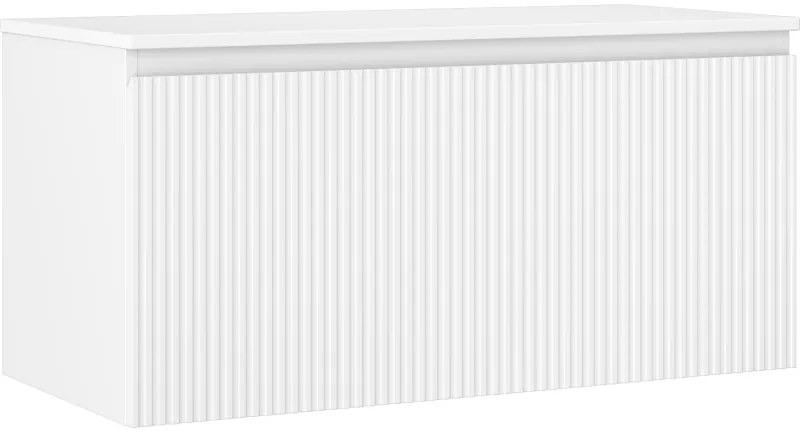 Mexen Rivel szafka łazienkowa podumywalkowa 100 cm z blatem, 1 szuflada, ryflowana , biała mat - 91A20-10047-1-BFC01