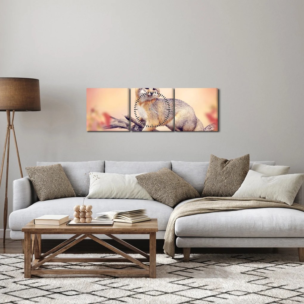 Obraz - Lis (z zegarem) (90x30 cm)