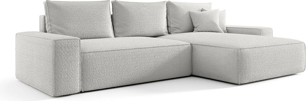NAROŻNIK MONA z funkcją spania QUELLE 01 Biały Prawy Sofa w kształcie L z pojemnikiem na pościel, sofa rozkładana, sofa do salonu