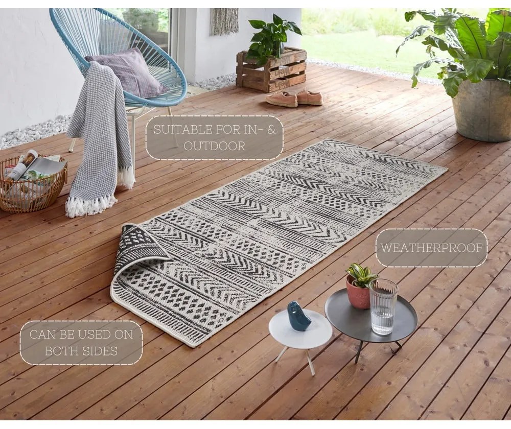 Czarno-kremowy chodnik odpowiedni na zewnątrz NORTHRUGS Biri, 80x350 cm