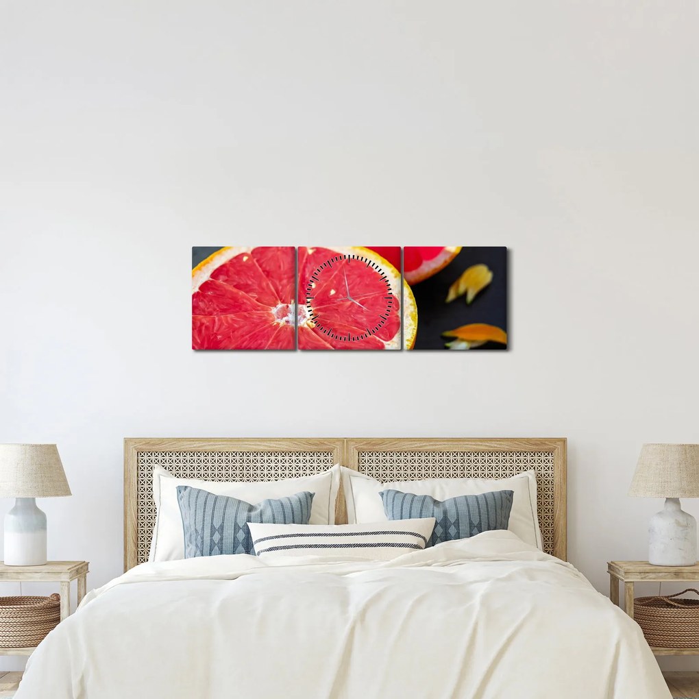 Obraz pokrojonych grejpfrutów (z zegarem) (90x30 cm)
