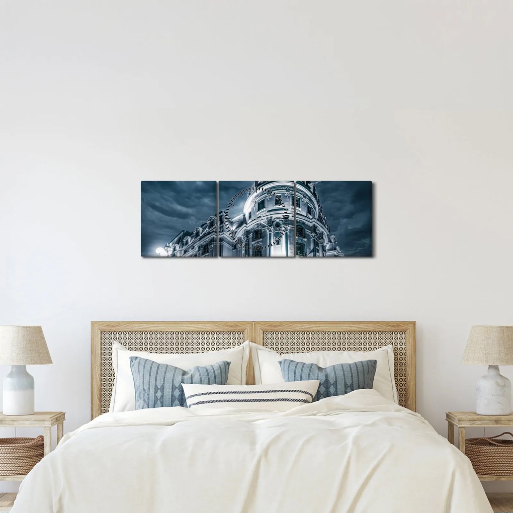 Obraz architektury w ciemności (z zegarem) (90x30 cm)