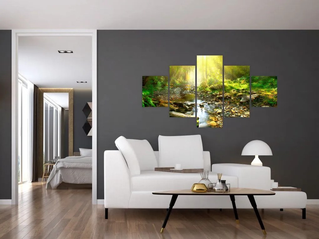 Obraz rzeki w zielonym lesie (125x70 cm)