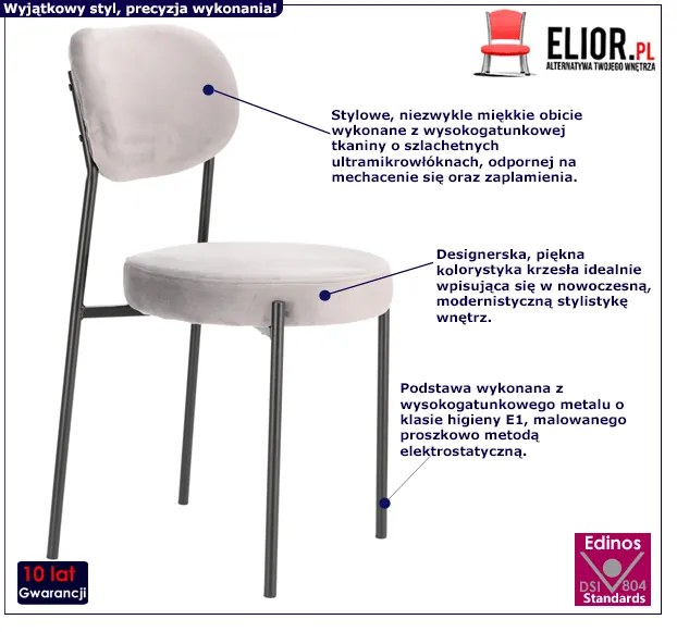 Szare Minimalistyczne Krzesło Tapicerowane L8-D34