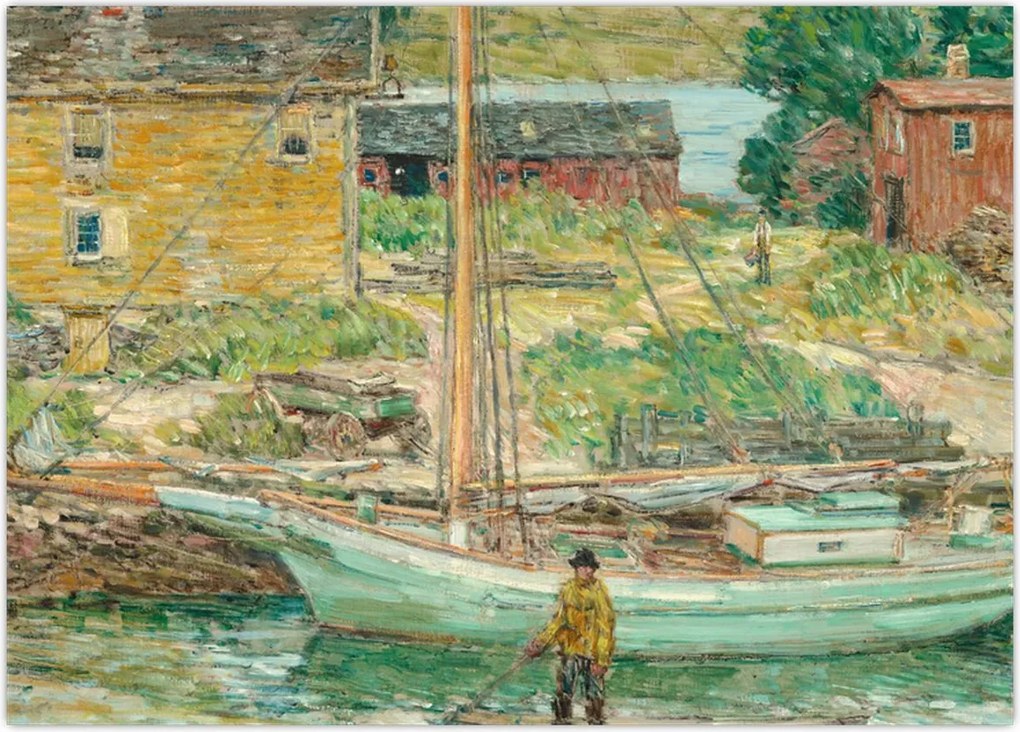 Obraz na szkle - Childe Hassam, Oyster Sloop, Cos Cob, reprodukcje (70x50 cm)