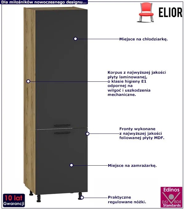 Kuchenna szafka do zabudowy lodówki dąb craft + antracyt S1-S48