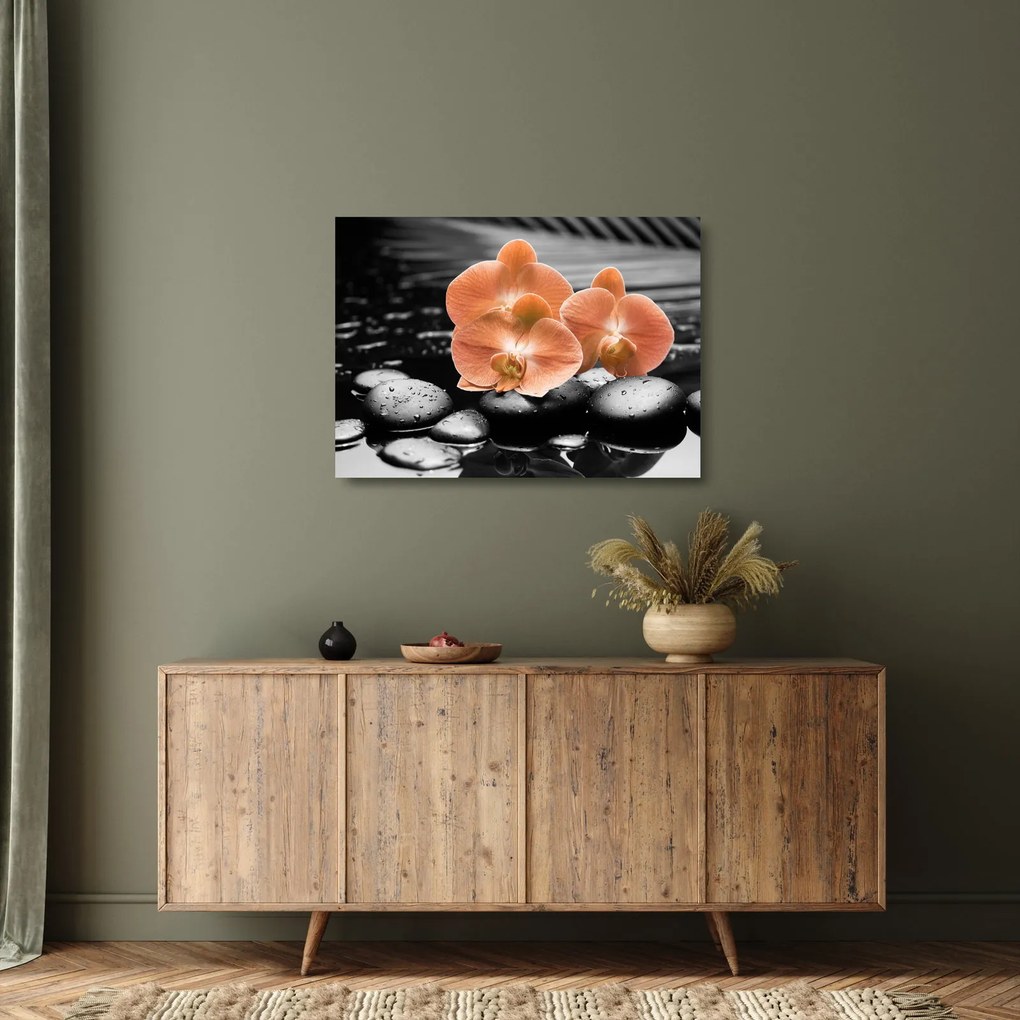 Obraz na szkle - Pomarańczowe orchidee (70x50 cm)