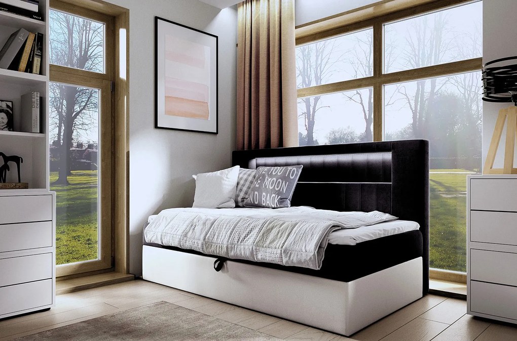 Czarne pojedyncze łóżko kontynentalne z pojemnikiem 3 rozmiary S1-M03