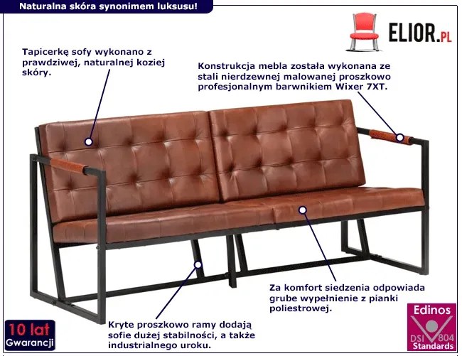 Brązowa sofa 3-osobowa ze skóry koziej – Bienee