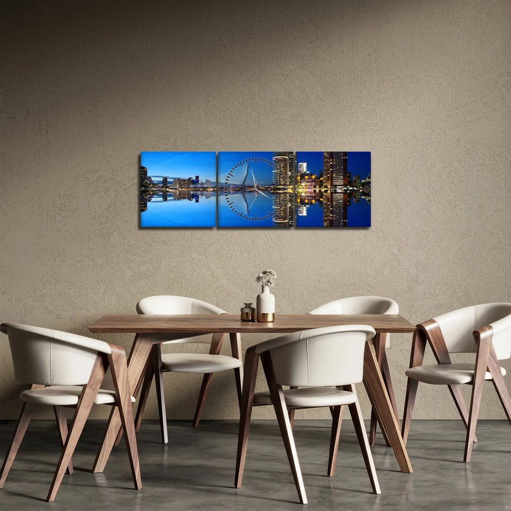 Zdjęcie - Rotterdam nocą (z zegarem) (90x30 cm)