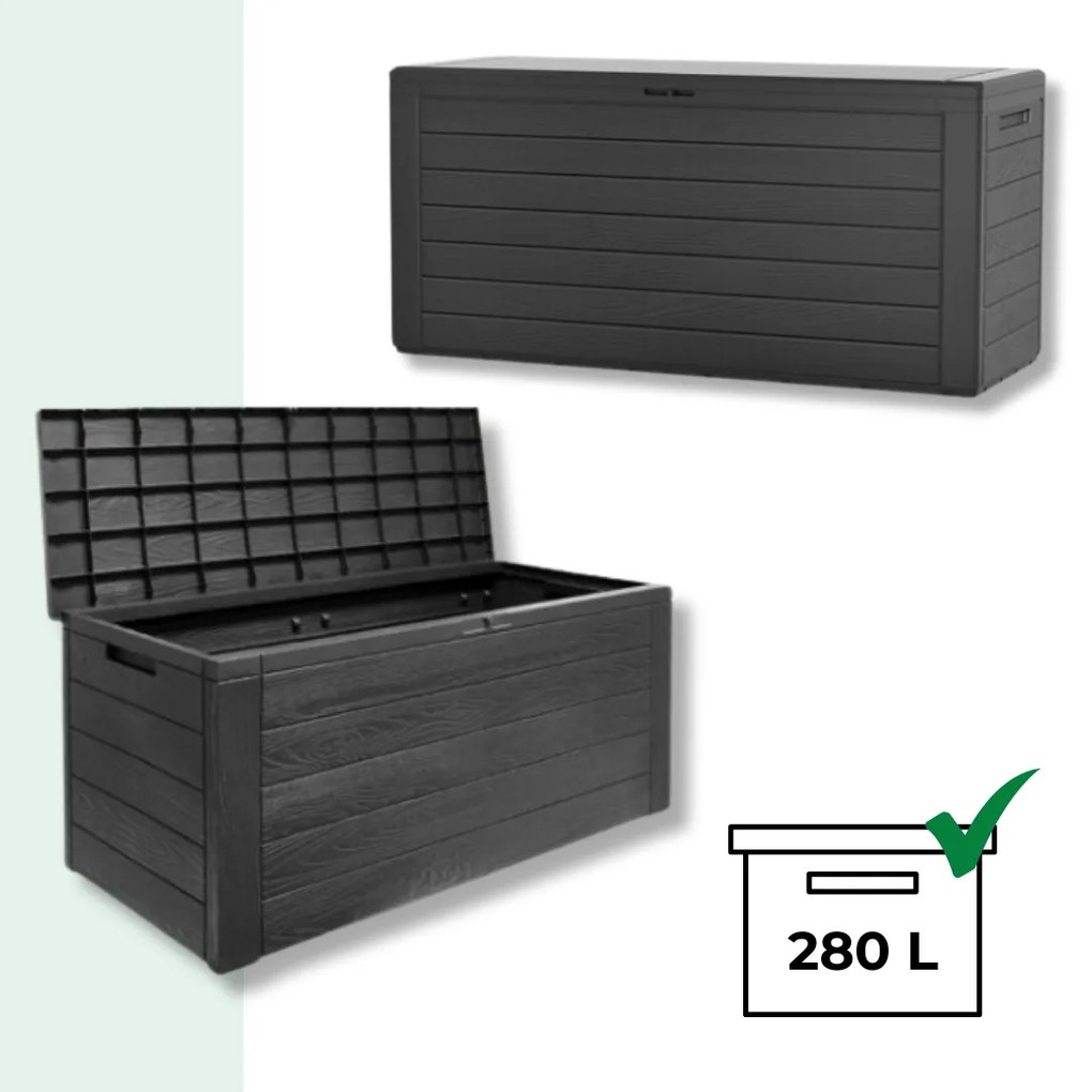 Prosperplast Pojemnik do przechowywania WOODEBOX, 280L, 120x46x57cm, antracytowa