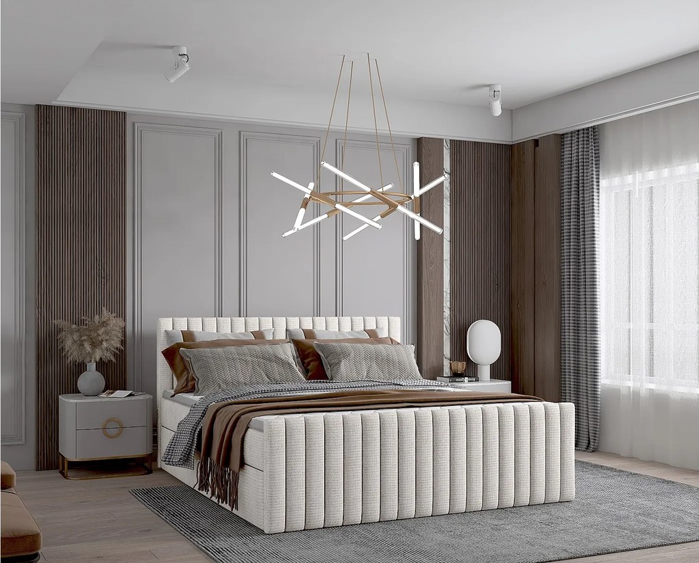 Łóżko kontynentalne boxspring DEMETER 200x200 cm  w tkaninie FLOW 6 białej