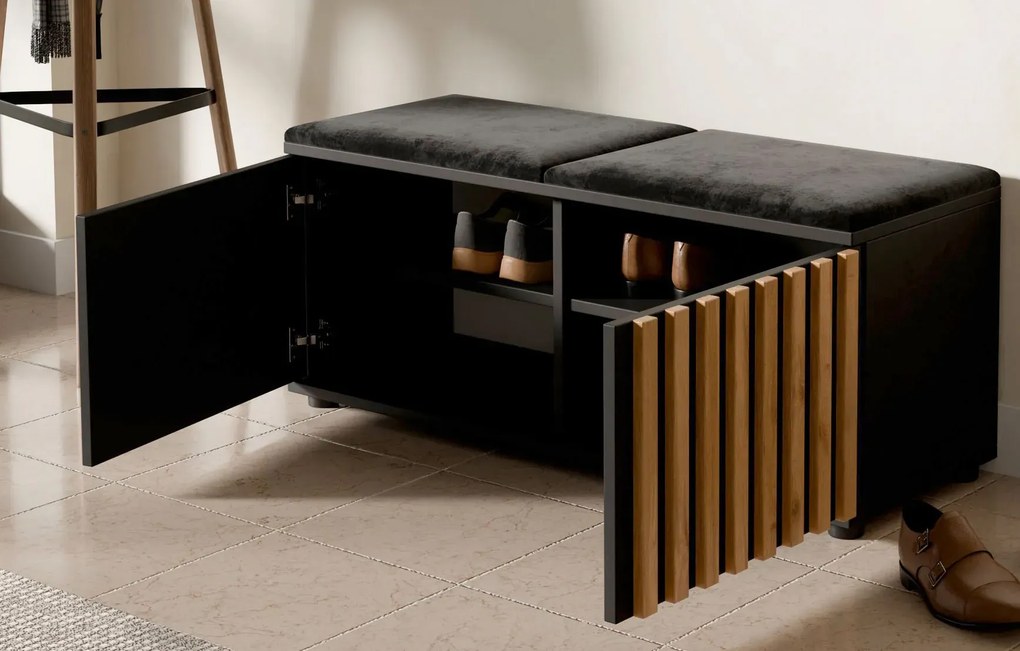 Czarna lamelowa szafka na buty do przedpokoju G7-D93