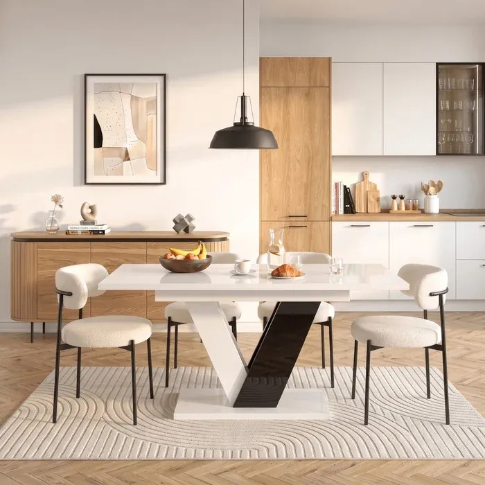 Stół Prostokątny Rozkładany CLARK 120-160 cm Czarny/Biały Połysk Glamour