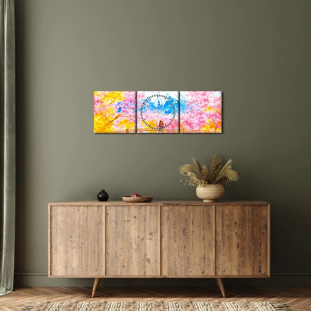 Obraz - Malowana para, akwarela (z zegarem) (90x30 cm)