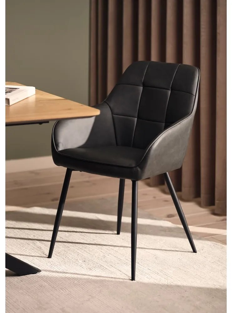Ciemnoszare krzesła z imitacji skóry z podłokietnikami zestaw 2 szt. Nolan Square – Unique Furniture
