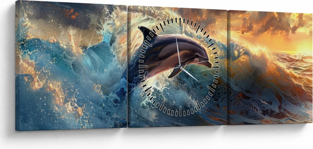 Obraz - Delfin, ilustracje (z zegarem) (90x30 cm)