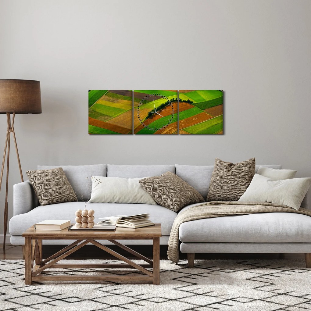 Obraz - Pola, łąki (z zegarem) (90x30 cm)