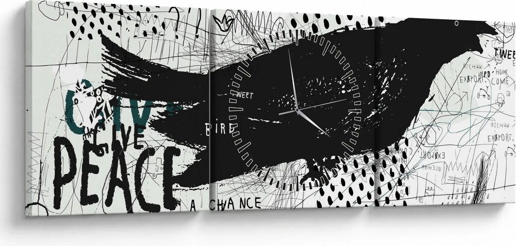Obraz - Street art - ptak (z zegarem) (90x30 cm)