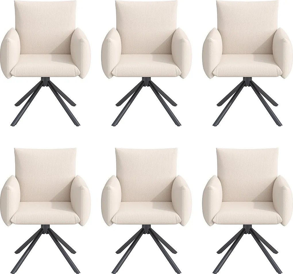 Zestaw 6 krzeseł do jadalni - 60 x 60 x 88 cm - krzesła tapicerowane - obrotowe 360° - len - beż